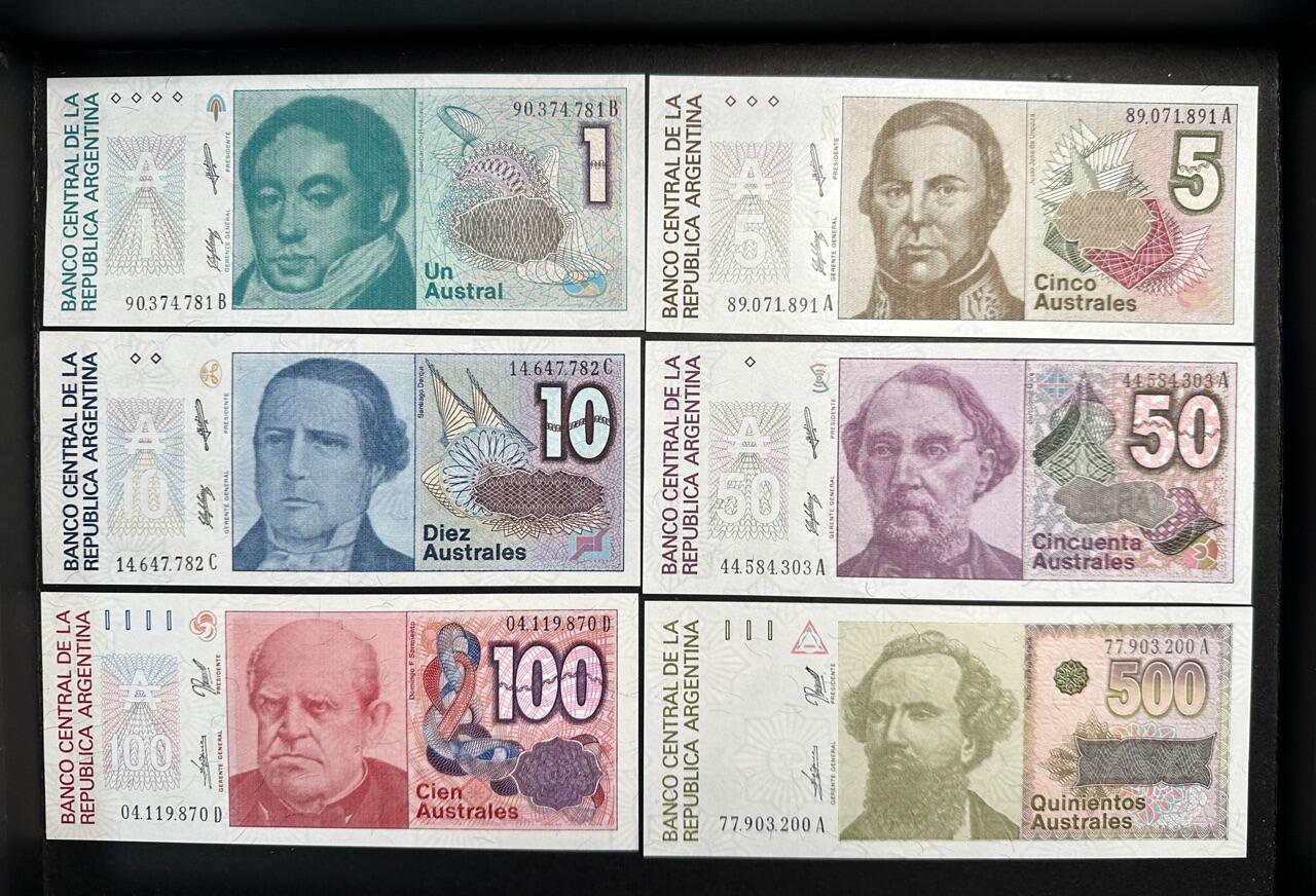 蒂克钱币-第47场 外国平价纸币拍卖 阿根廷 1985-1991年版奥斯特拉尔 6枚纸币 全新