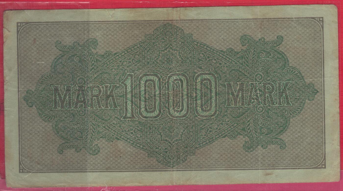 德国1922年1000马克 P-76 水印种类不详 绿号码无47 实物图 八五品
