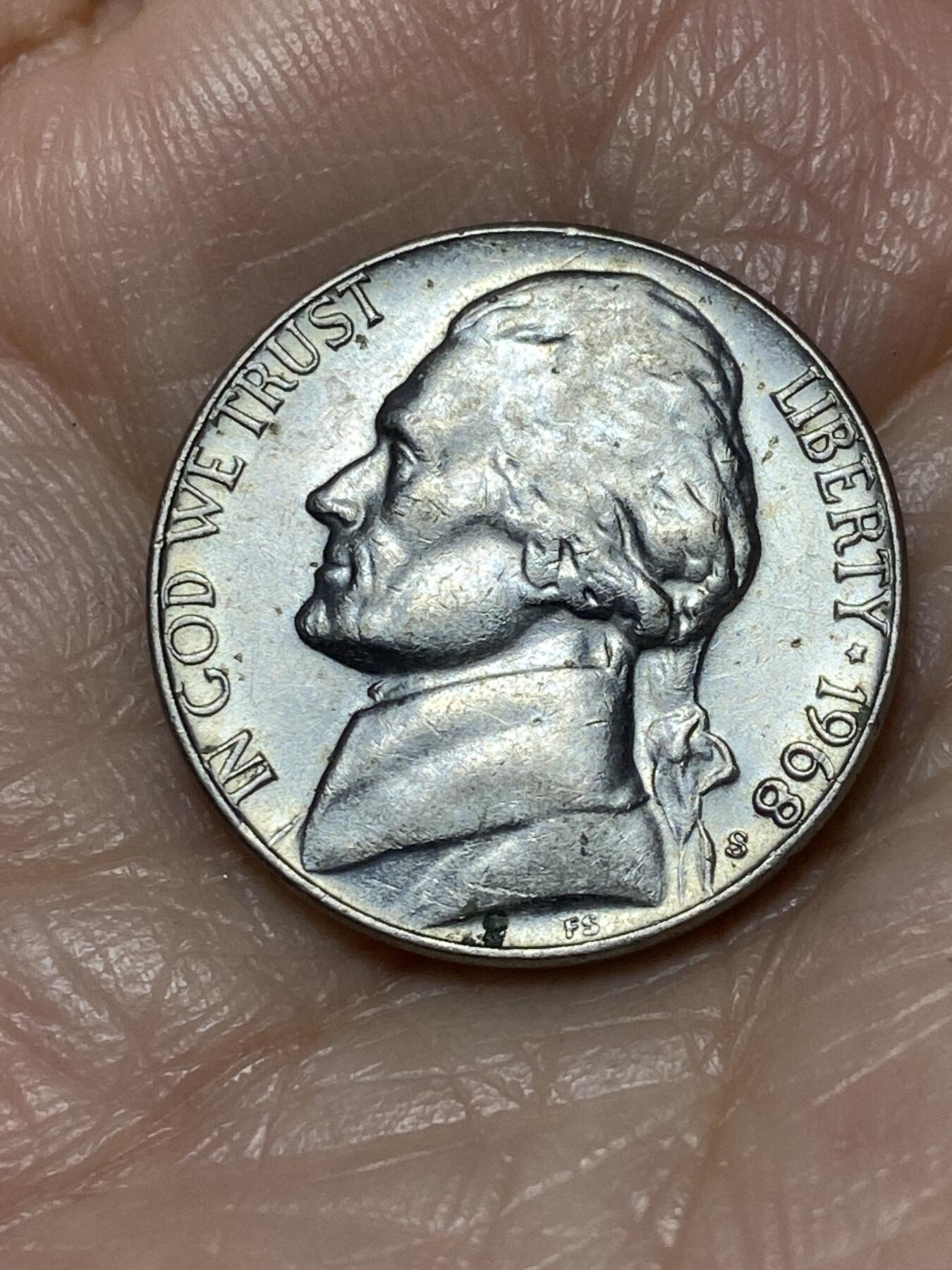 2025年第一百二十八场(总第一百五十四场）外国好品散币、邮币封和邮票场(免佣金) 稀少厂标–美国🇺🇸1968年5分(杰斐逊5分第三版，S标旧金山造)