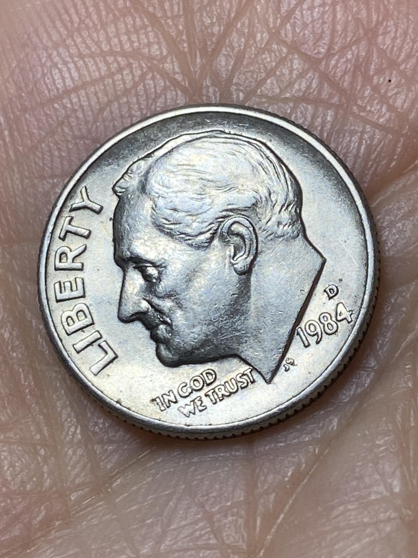 2025年第一百二十七场(总第一百五十三场）外国好品章牌、散币(免佣金) 美国🇺🇸1984年1角(罗斯福1角第二版，D标丹佛造)