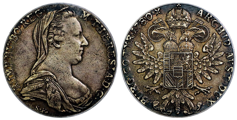 北京阿城哥拍卖2025年秋季拍卖会 1780奥匈帝国大奶妈银币一枚，酱彩包浆PCGS AU55评级编号：87434035