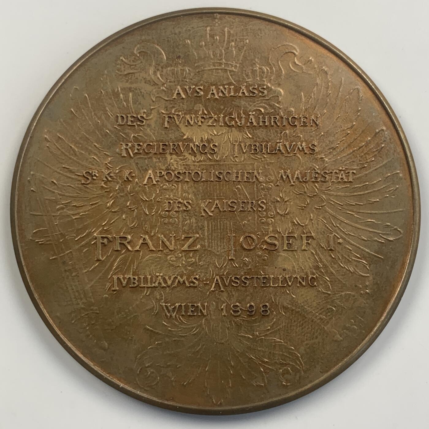掌中浮雕-藏着的欧洲第041场 1898年奥地利皇帝弗兰茨•约瑟夫一世登基50周年&奥地利农业博览会纪念铜章，63mm