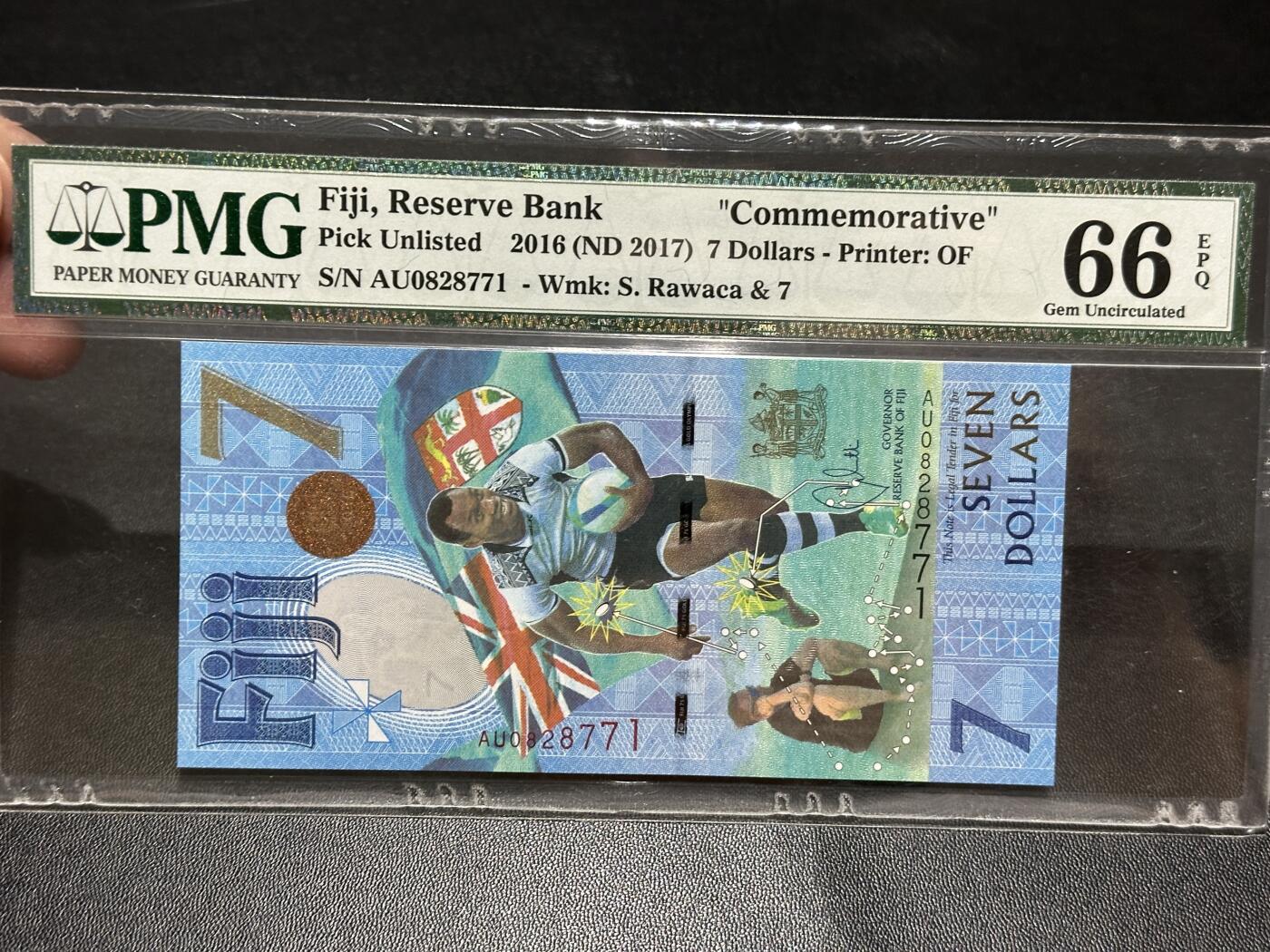 《外钞收藏家》第五百八十四期（优质场）（本平台长期征集拍品、欢迎藏友们联系合作） 2016年斐济7元 纪念钞 PMG66