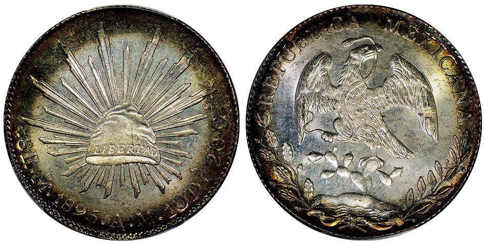 北京阿城哥拍卖2025年秋季拍卖会 1895年墨西哥“鹰洋”8瑞尔银币一枚，铸造精美，版底皎洁莹润，充盈姣好原光，品相一流，PCGS MS66评级编号：89489221