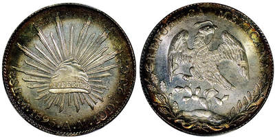 北京阿城哥拍卖2025年秋季拍卖会 - 1895年墨西哥“鹰洋”8瑞尔银币一枚，铸造精美，版底皎洁莹润，充盈姣好原光，品相一流，PCGS MS66评级编号：89489221