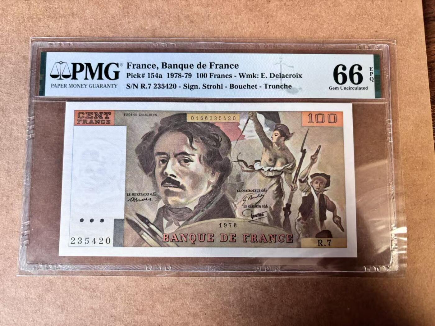 【Blue Auction】世界纸币精拍第749期——18级TOP拍卖/信誉/品质/专业/高效💫 【a版首年】法国 1978年100法郎 自由引导人民 PMG66EPQ