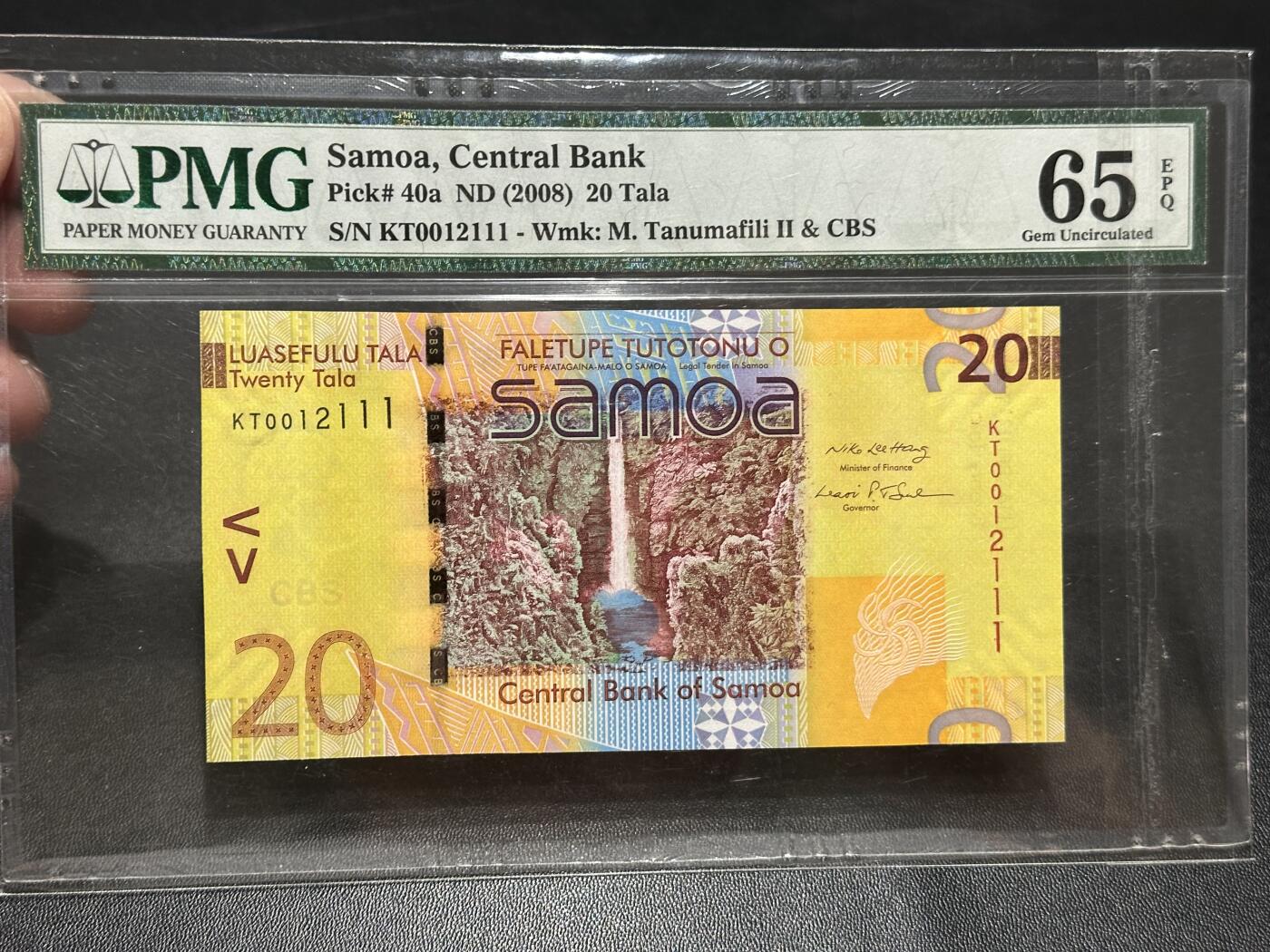 《外钞收藏家》第五百八十四期（优质场）（本平台长期征集拍品、欢迎藏友们联系合作） 2008年萨摩亚20塔拉 PMG65 数三 豹子号111