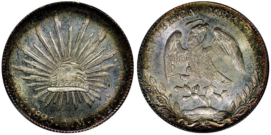 北京阿城哥拍卖2025年秋季拍卖会 1895年墨西哥“鹰洋”8瑞尔银币一枚，原光环彩PCGS MS65评级编号：89489220