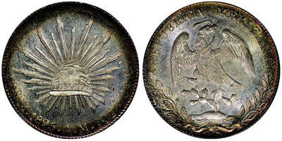 北京阿城哥拍卖2025年秋季拍卖会 - 1895年墨西哥“鹰洋”8瑞尔银币一枚，原光环彩PCGS MS65评级编号：89489220