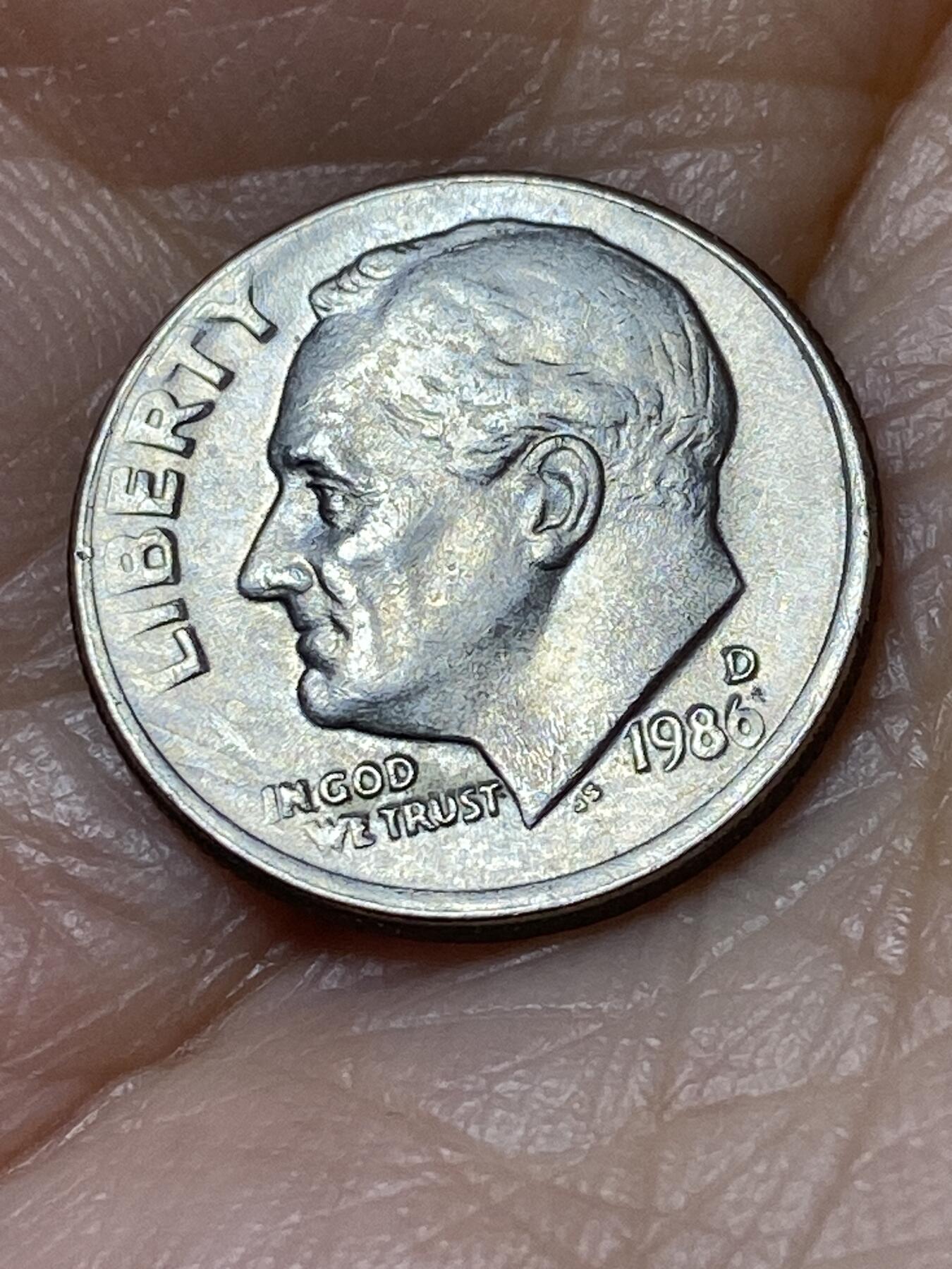 2025年第一百二十七场(总第一百五十三场）外国好品章牌、散币(免佣金) 美国🇺🇸1986年1角(罗斯福1角第二版，D标丹佛造)