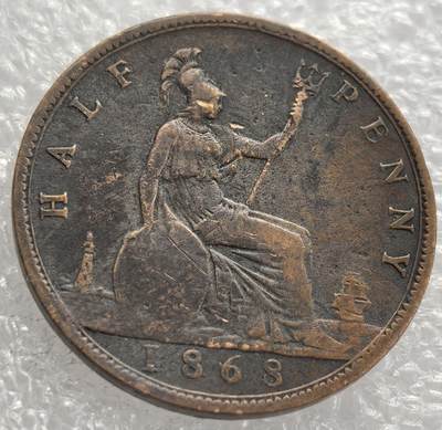 外国优质老铜币银币，周六九点倒数截拍，满百包邮，可寄存半年，喜欢朋友微信扫描二维码可直接参拍 - 英国1868年半便士