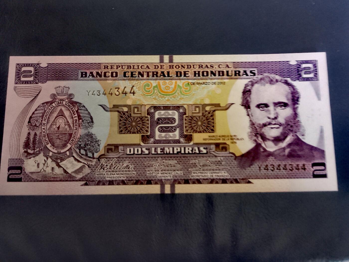 全新洪都拉斯2012年2伦比拉“数二“兼“全小号“兼“双喜号”超级靓品纸币