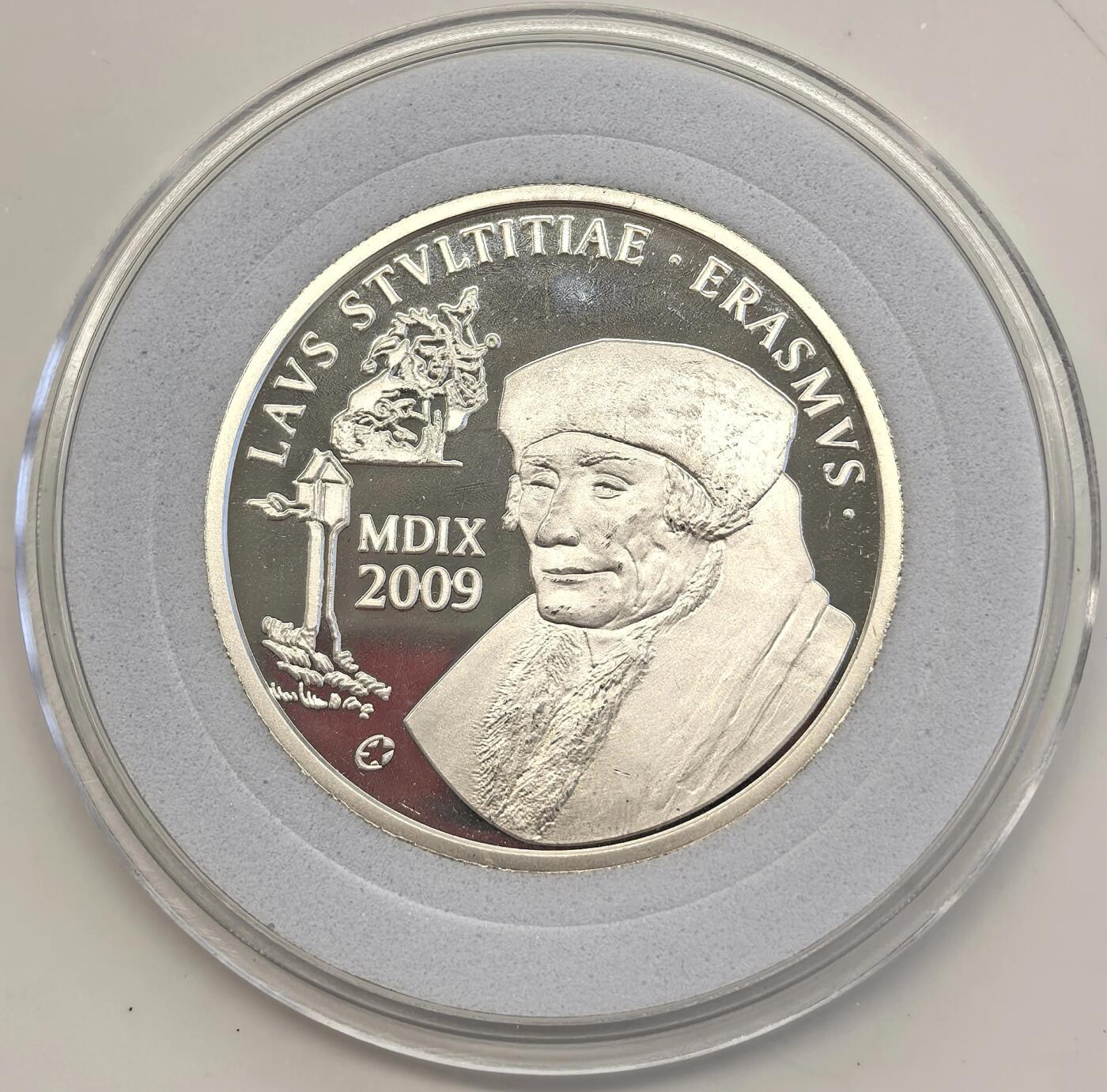 博洋堂世界钱币拍卖第146期（全场包邮） 2009年比利时10欧精制银币 欧洲之星系列-伊拉斯姆斯 18.75克 925银 发行量：1万5千