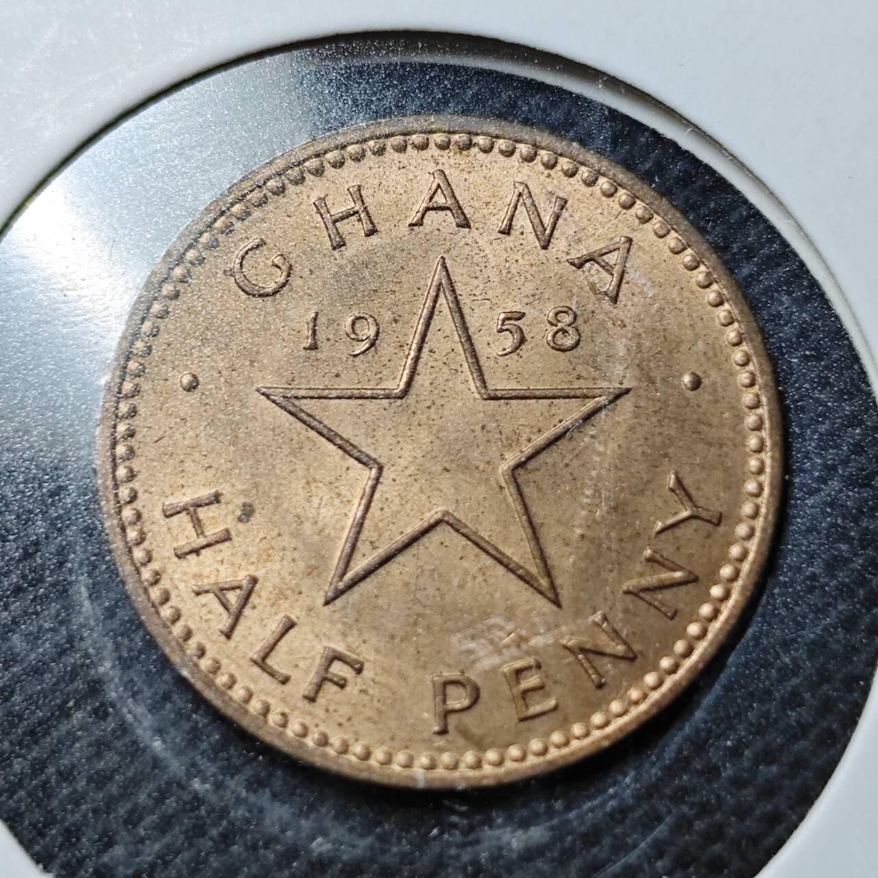 KK钱币收藏小铺  第368场  2月预留时间 周末发货  1958加纳1/2便士铜币