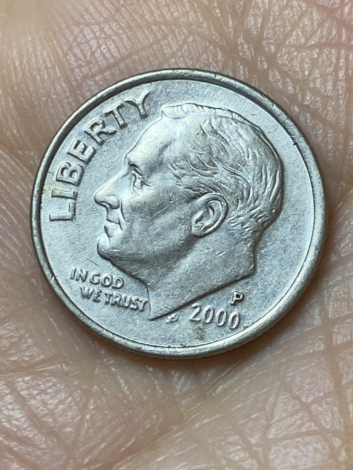 2025年第一百二十七场(总第一百五十三场）外国好品章牌、散币(免佣金) 美国🇺🇸2000年1角(罗斯福1角第二版，P标费城造)