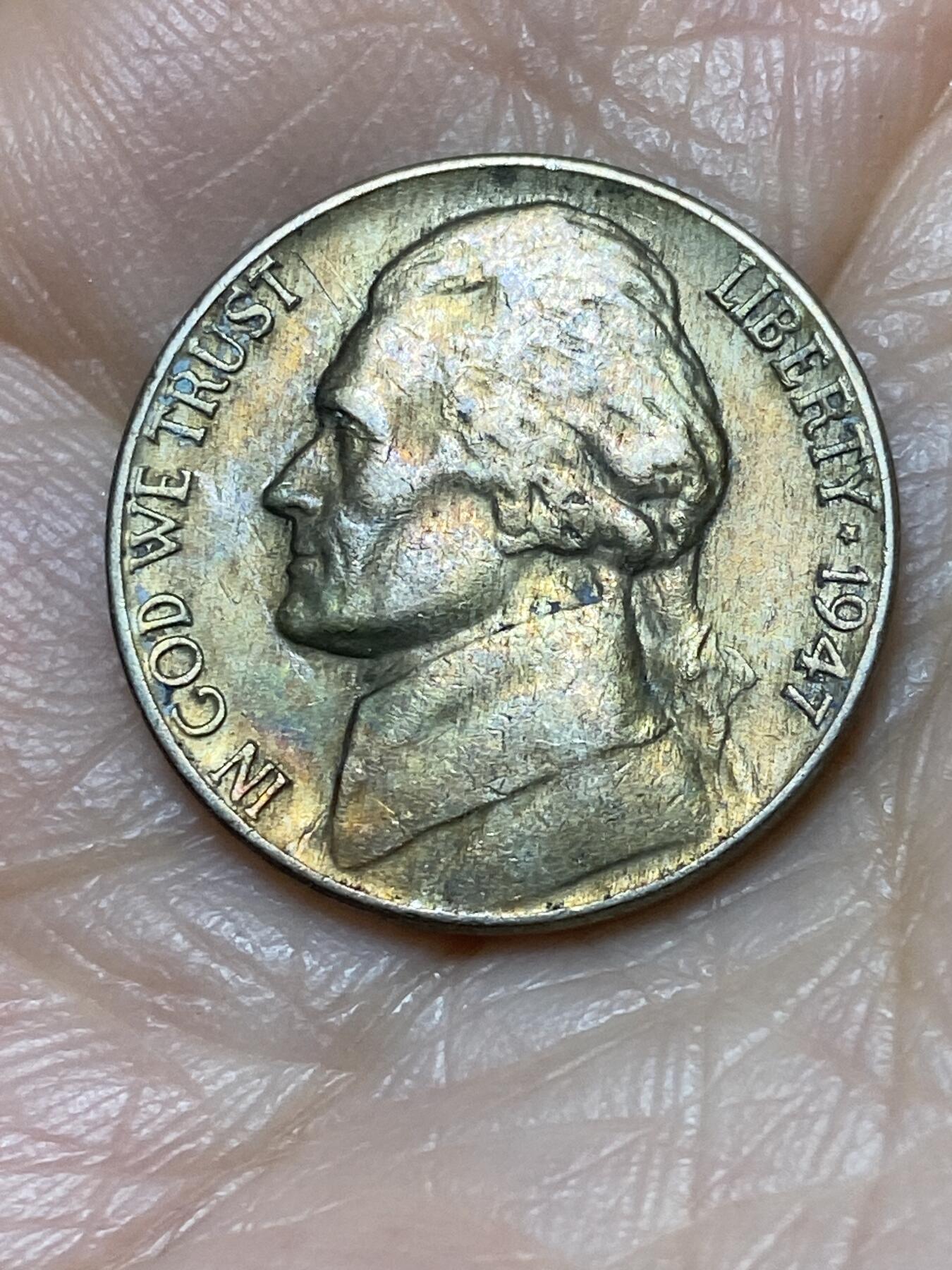 2025年第一百二十八场(总第一百五十四场）外国好品散币、邮币封和邮票场(免佣金) 美国🇺🇸1947年5分(杰斐逊5分第三版，无标)