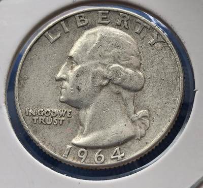 外国优质老铜币银币，周六九点倒数截拍，满百包邮，可寄存半年，喜欢朋友微信扫描二维码可直接参拍 - 美国1964年25分银币D版