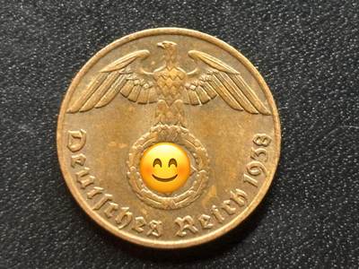 邮泉阁限时拍卖第三十五场补 德国硬币（第三帝国）专场（硬币在国外。请付邮费6元。） - 德国1938年1芬尼J版