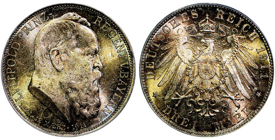 北京阿城哥拍卖2025年秋季拍卖会 德国巴伐利亚1911年利奥波德大公90诞辰3马克银币一枚 PCGS MS66