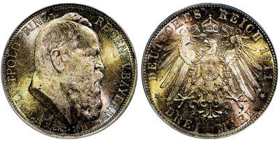 北京阿城哥拍卖2025年秋季拍卖会 - 德国巴伐利亚1911年利奥波德大公90诞辰3马克银币一枚 PCGS MS66