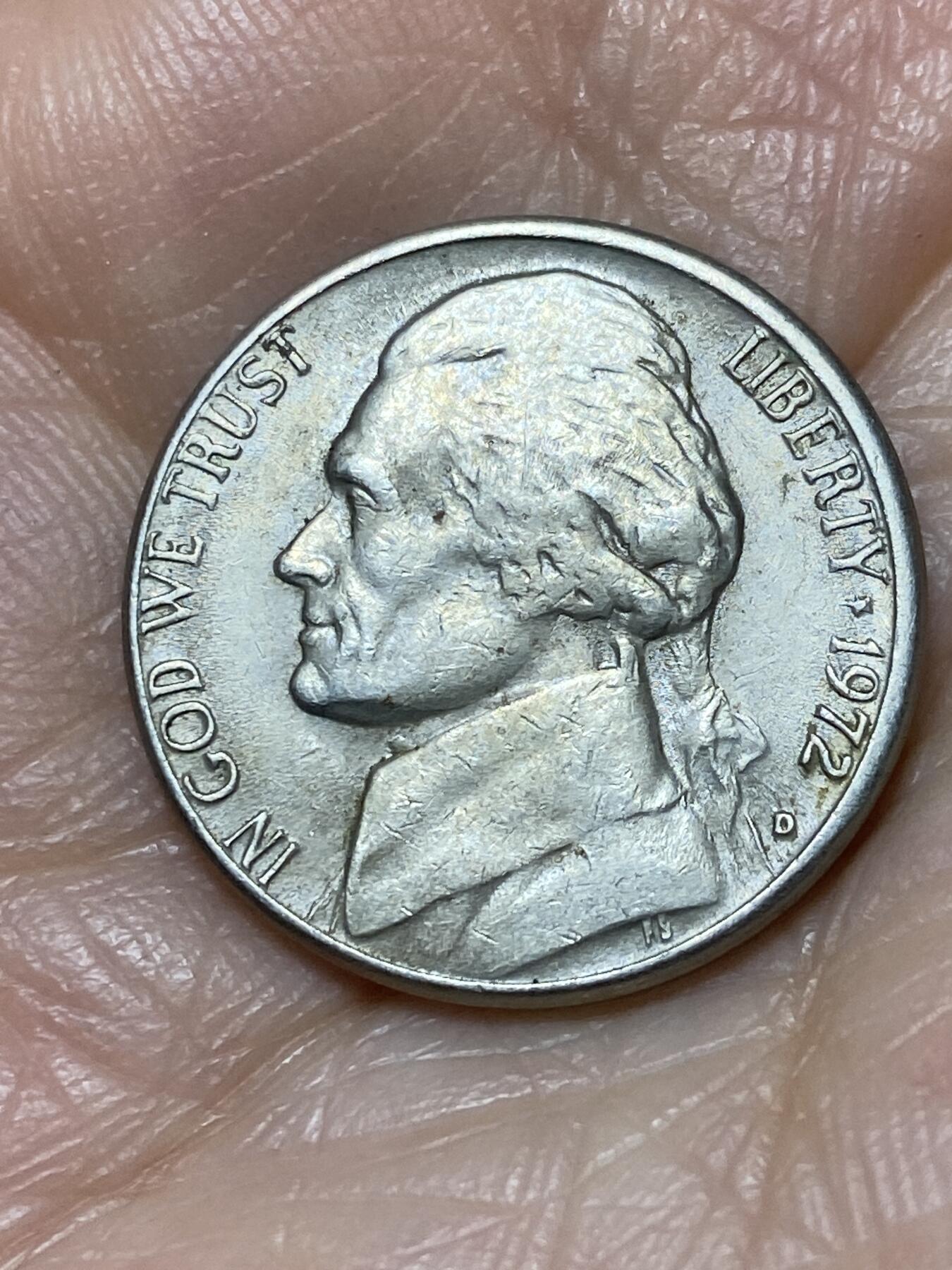 2025年第一百二十八场(总第一百五十四场）外国好品散币、邮币封和邮票场(免佣金) 美国🇺🇸1972年5分(杰斐逊5分第三版，D标丹佛造)