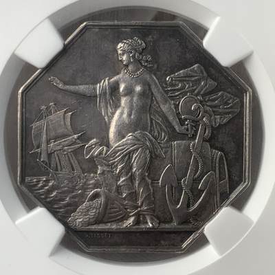 掌中浮雕-藏着的欧洲第041场 - NGC UNC : 1869年法国先见之明海上保险公司八角银章，36mm