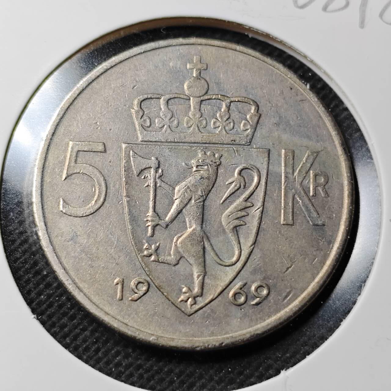 KK钱币收藏小铺  第368场  2月预留时间 周末发货  1969挪威5克朗