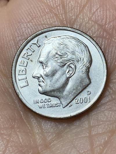 2025年第一百二十七场(总第一百五十三场）外国好品章牌、散币(免佣金) - 美国🇺🇸2001年1角(罗斯福1角第二版，D标丹佛造)