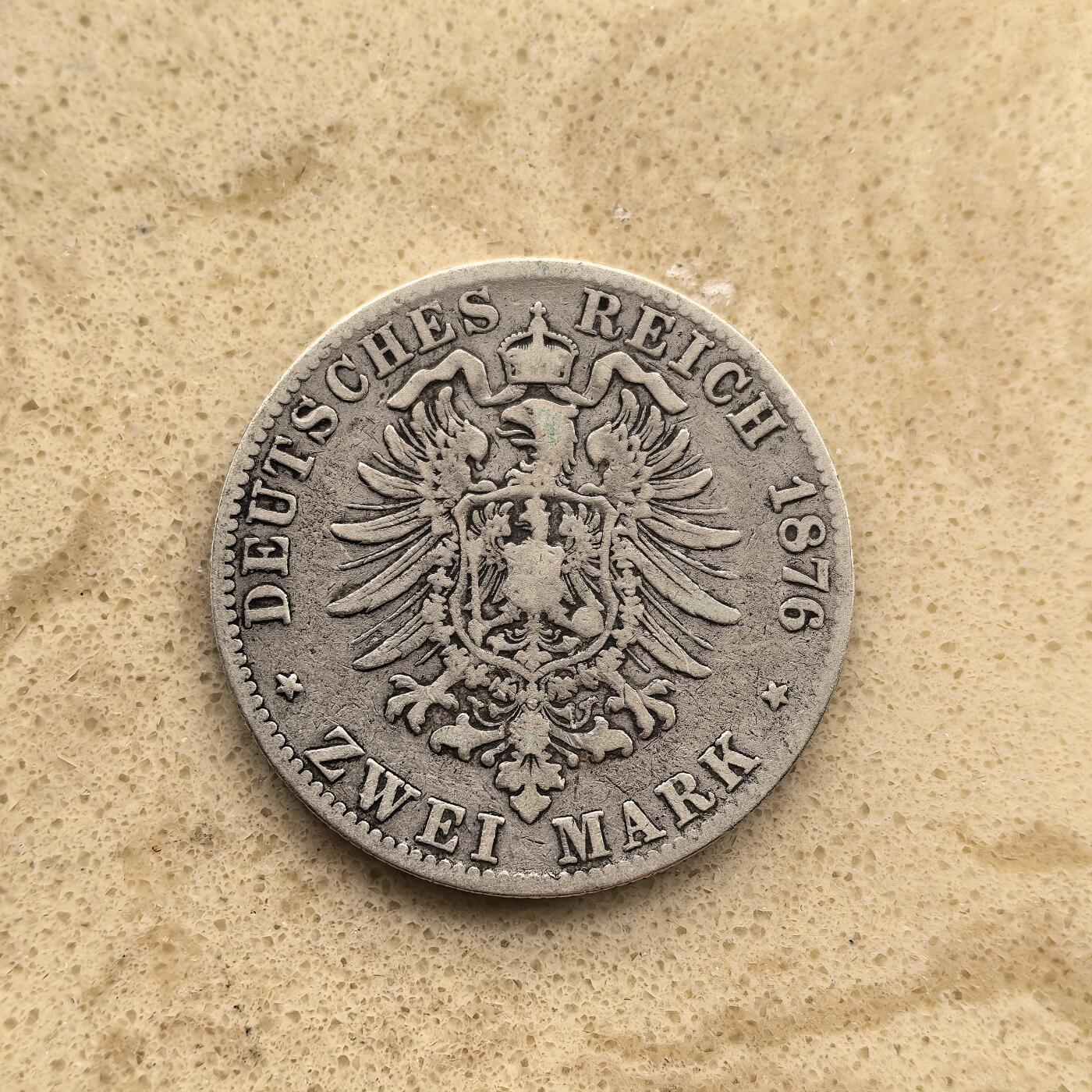 道一币馆币章第一百五十五场 普鲁士德国1876年巴登弗里德里希2马克银币