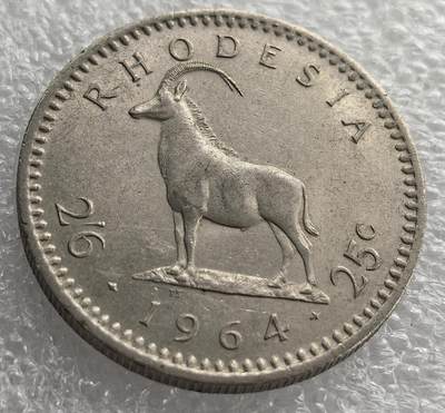 外国优质老铜币银币，周六九点倒数截拍，满百包邮，可寄存半年，喜欢朋友微信扫描二维码可直接参拍 - 罗德西亚1964年半克朗