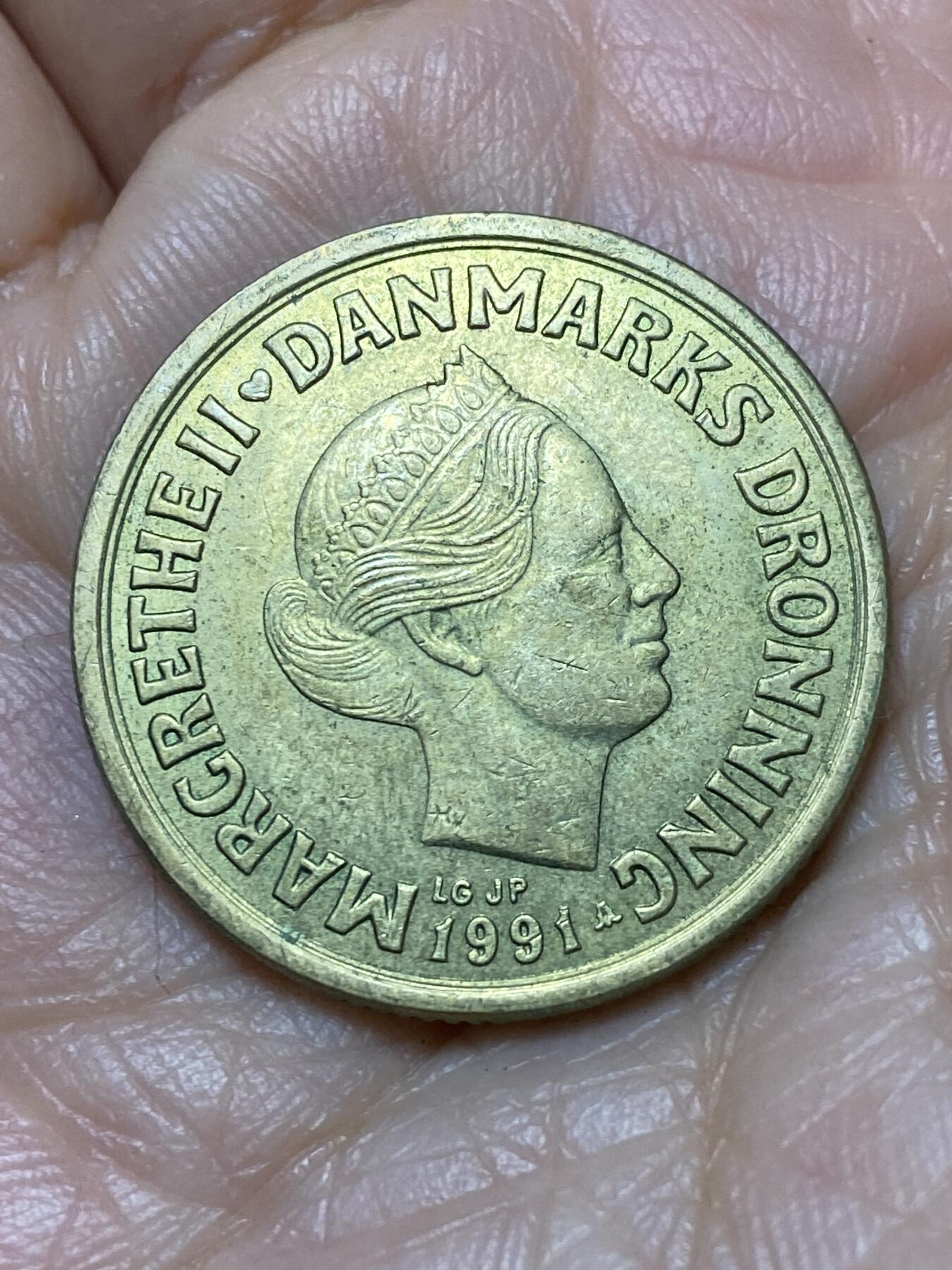 2025年第一百二十八场(总第一百五十四场）外国好品散币、邮币封和邮票场(免佣金) 丹麦🇩🇰1991年20克朗(玛格丽特二世第一版，LG; JP; A版)