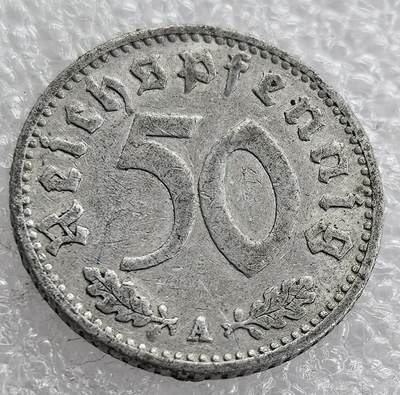 外国优质老铜币银币，周六九点倒数截拍，满百包邮，可寄存半年，喜欢朋友微信扫描二维码可直接参拍 - 德国1939年50芬尼A版