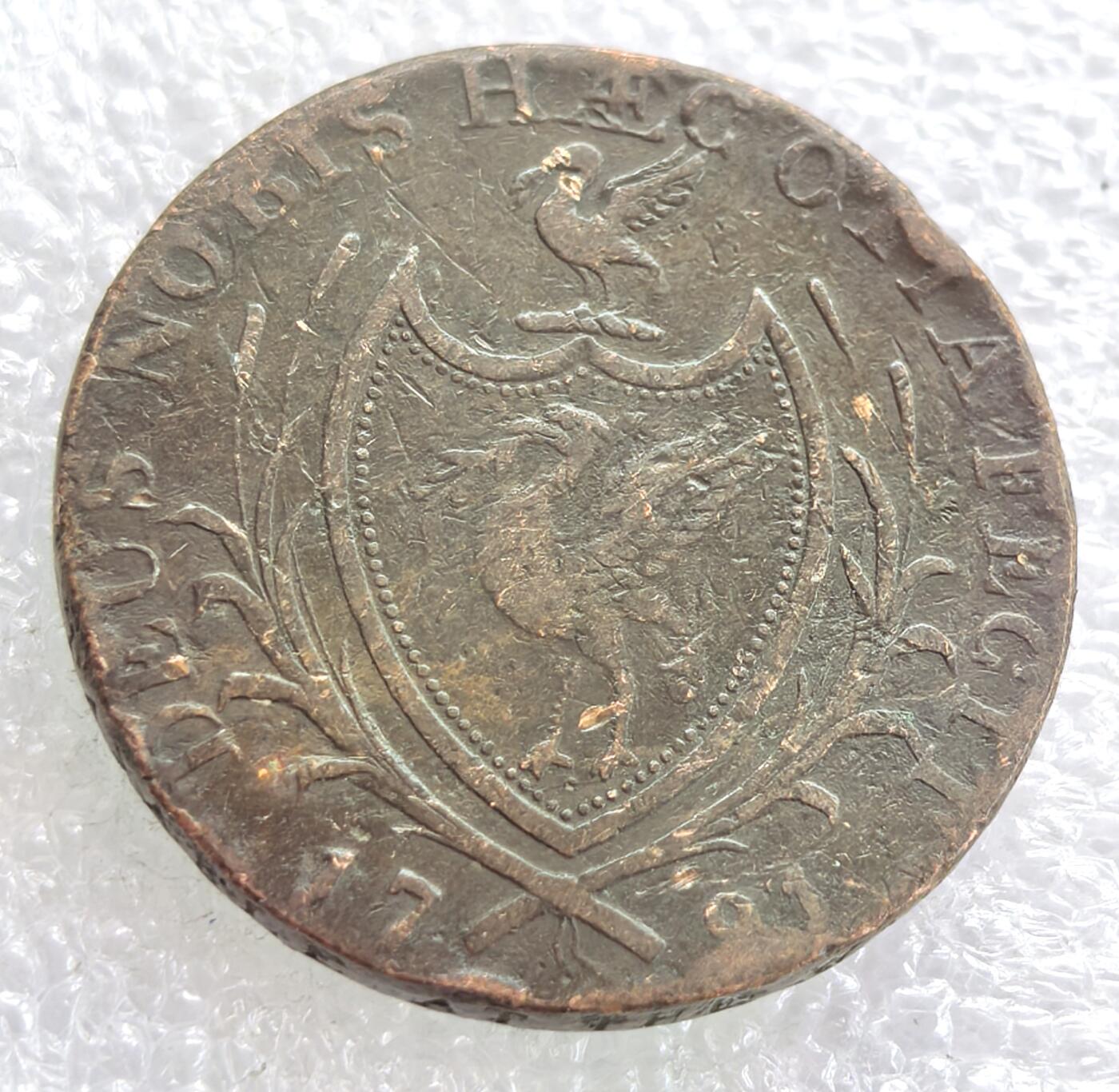 外国优质老铜币银币，周六九点倒数截拍，满百包邮，可寄存半年，喜欢朋友微信扫描二维码可直接参拍 英国1791年帆船半便士