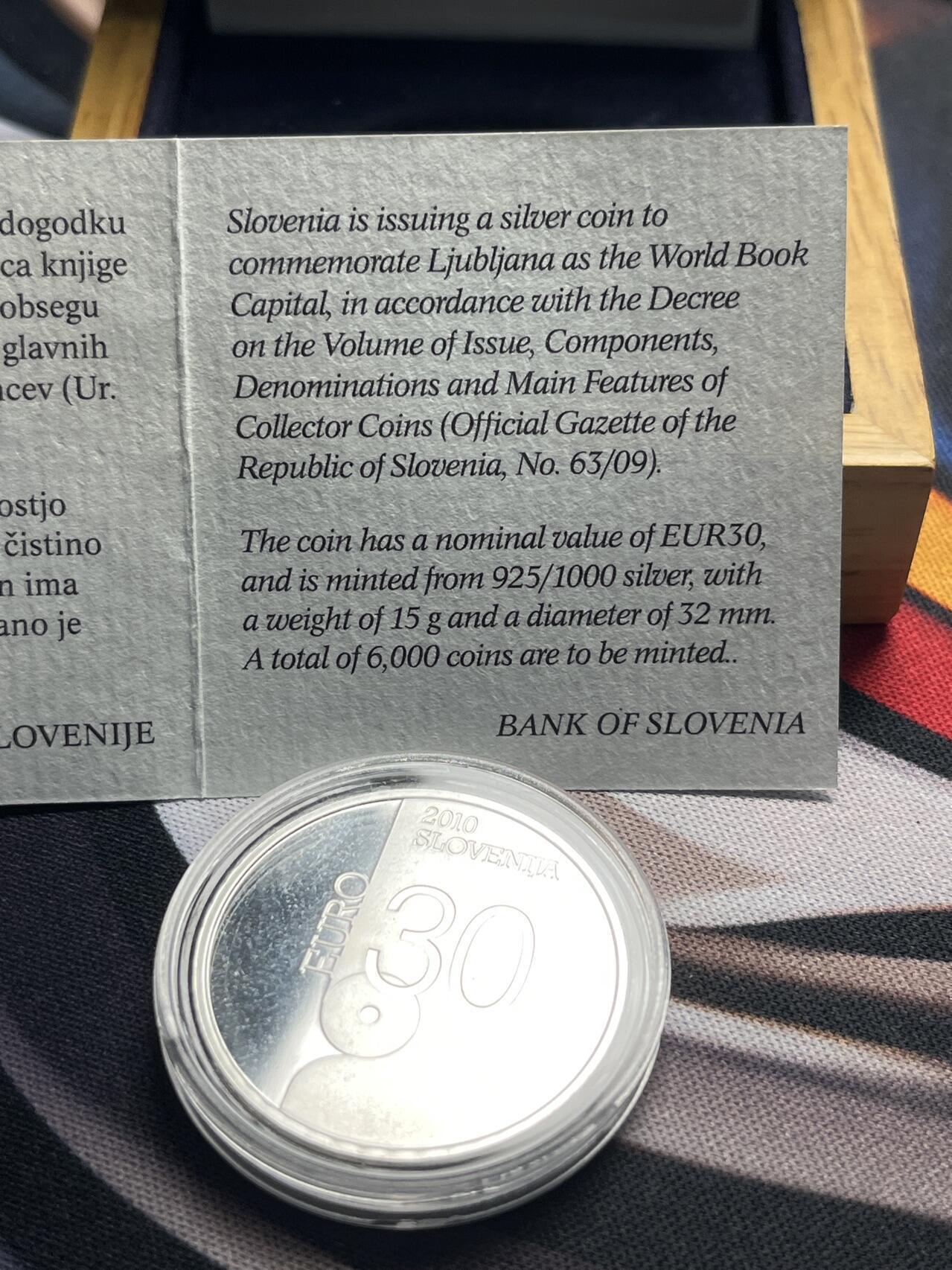 ❤️【币观天下】❤️ 第330期钱币拍卖- 2025.11.14周五晚上6点半场-长期征集拍品 斯洛文尼亚2010年世界文化遗产莱巴赫30欧元精制纪念银币