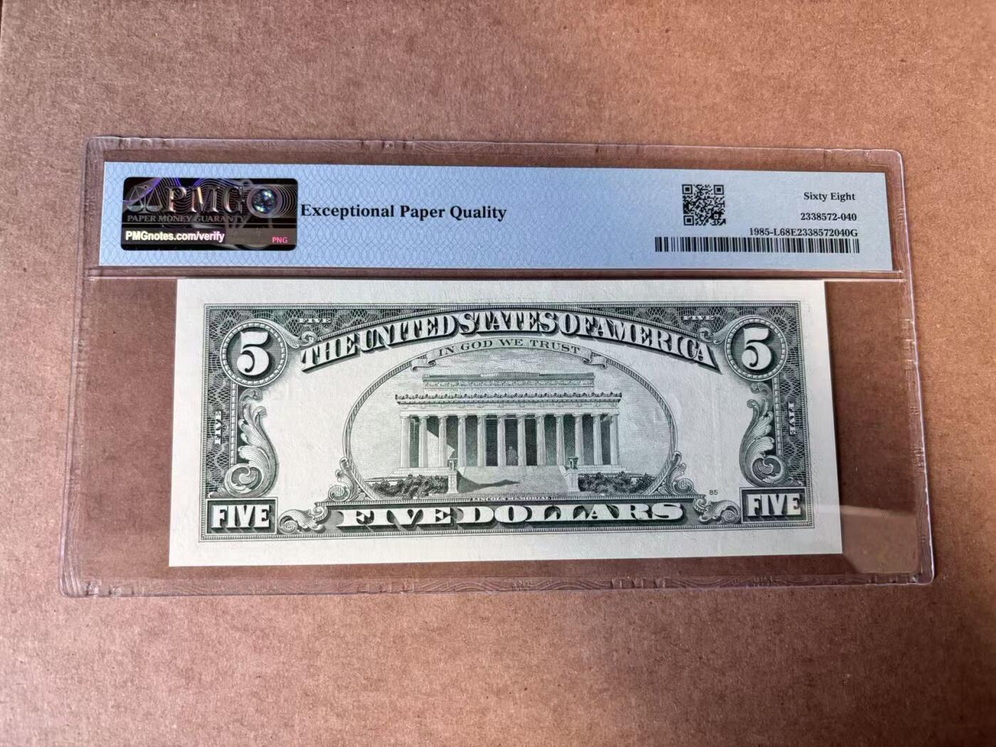 【Blue Auction】世界纸币精拍第749期——18级TOP拍卖/信誉/品质/专业/高效💫 美国 1995年5美金 PMG68EPQ 高分 旧金山版