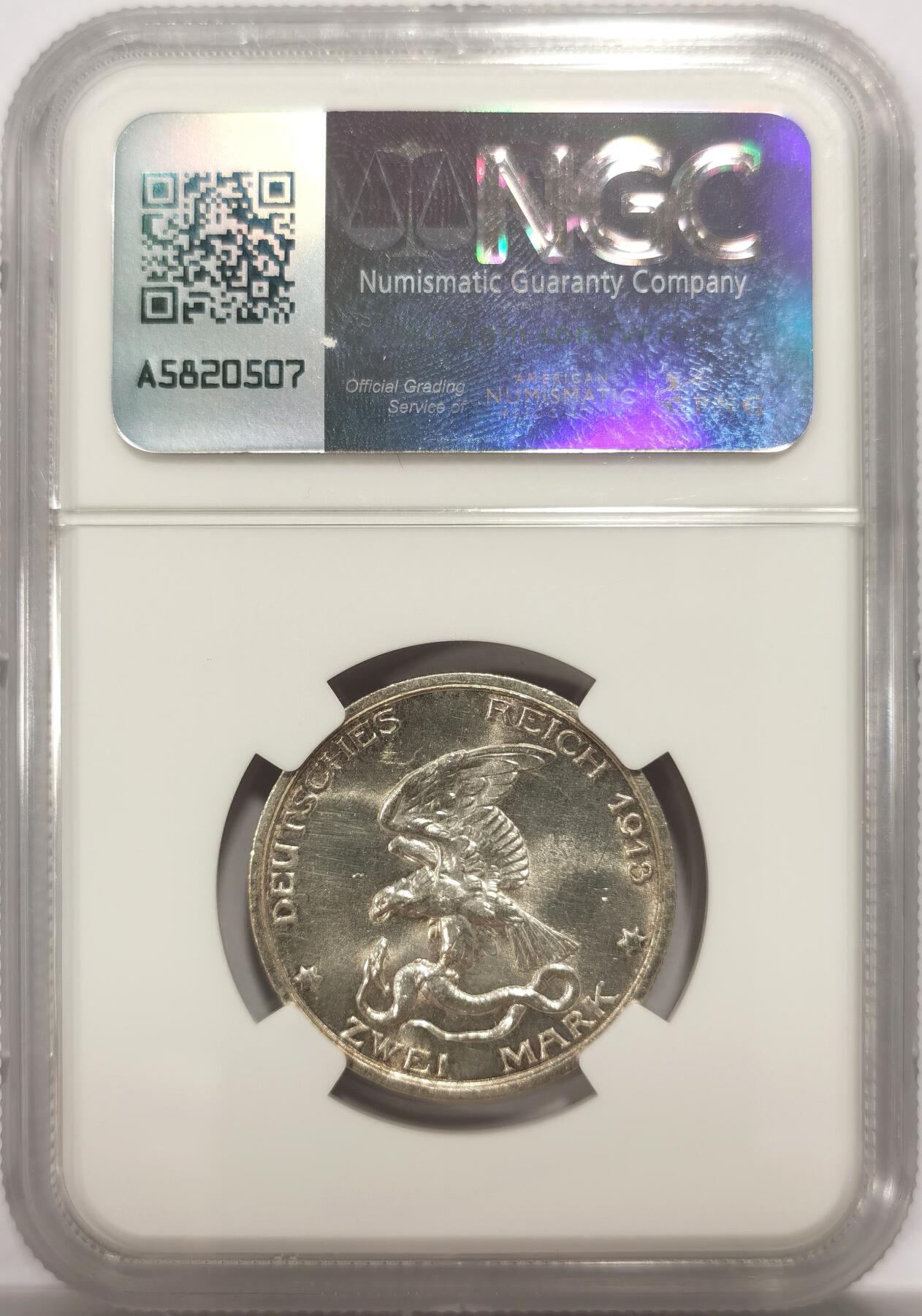 博洋堂世界钱币拍卖第146期（全场包邮） NGC UNCD 德国1913战胜拿破仑百年纪念二马克，很有特点的一款帝国马克，转光强烈底板丝滑，几无清洗痕迹