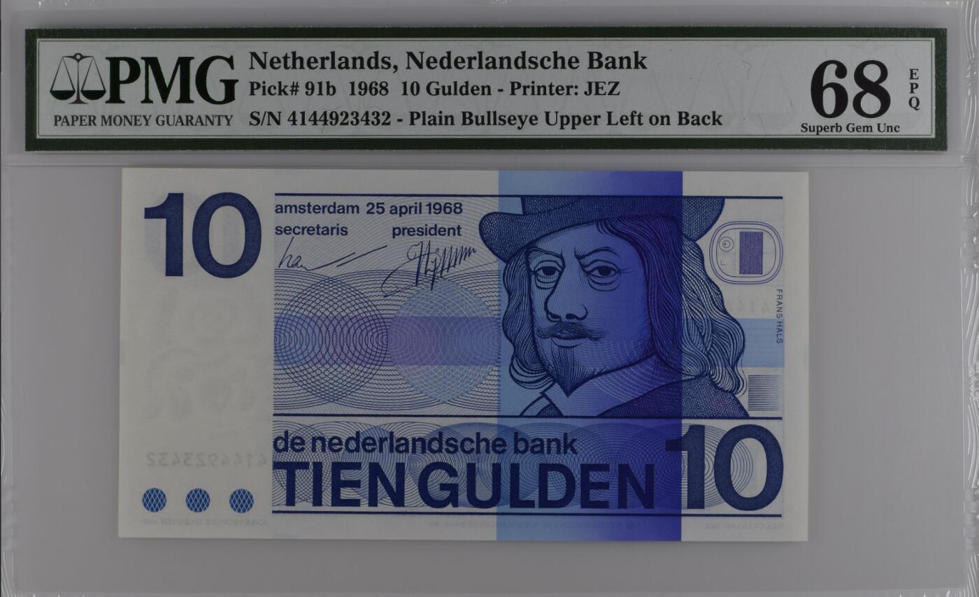 【礼羽收藏】🌏世界钱币拍卖第112期 【PMG68】欧洲，荷兰，1968年，10盾，P91b