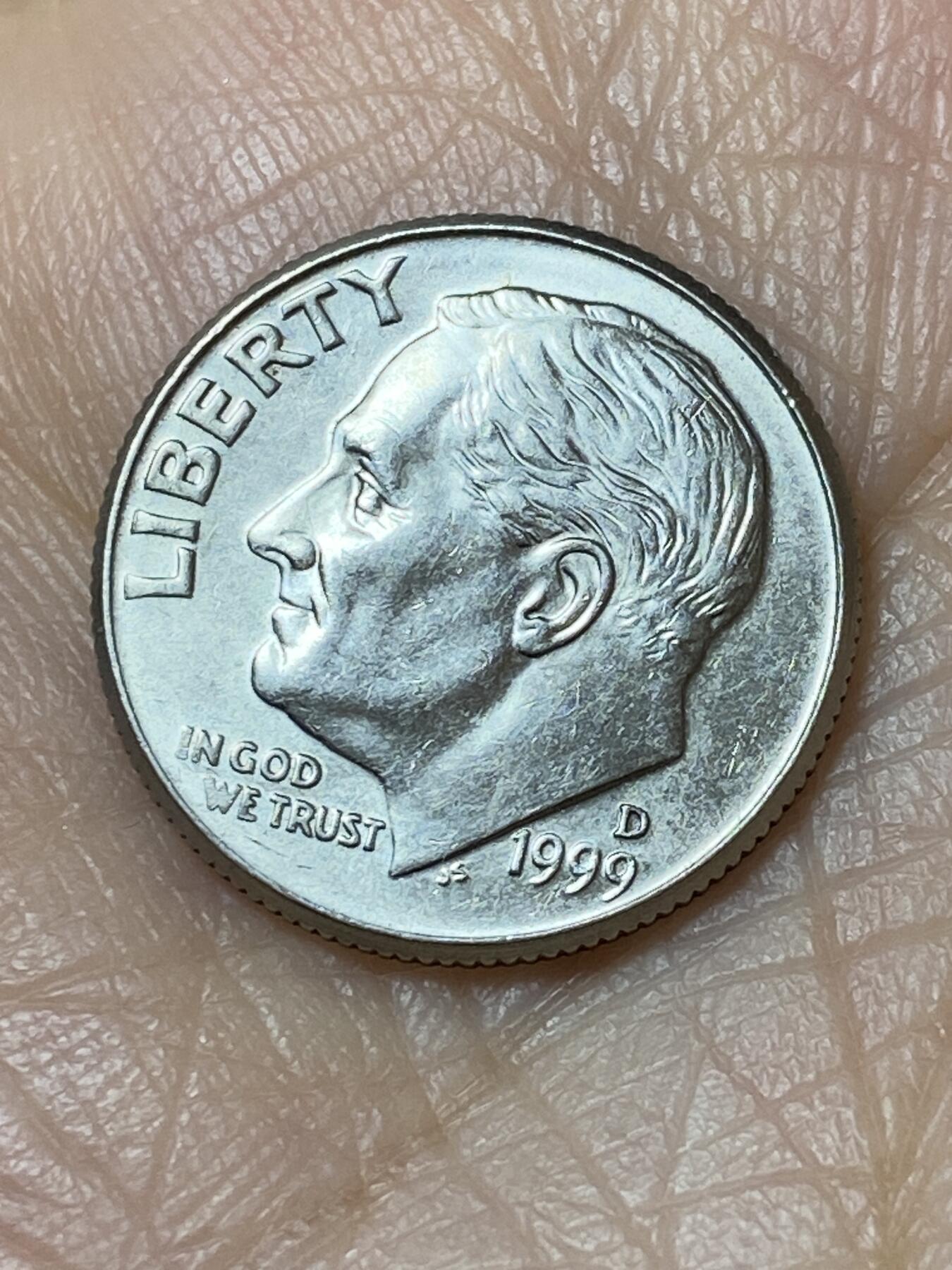 2025年第一百二十七场(总第一百五十三场）外国好品章牌、散币(免佣金) 美国🇺🇸1999年1角(罗斯福1角第二版，D标丹佛造)