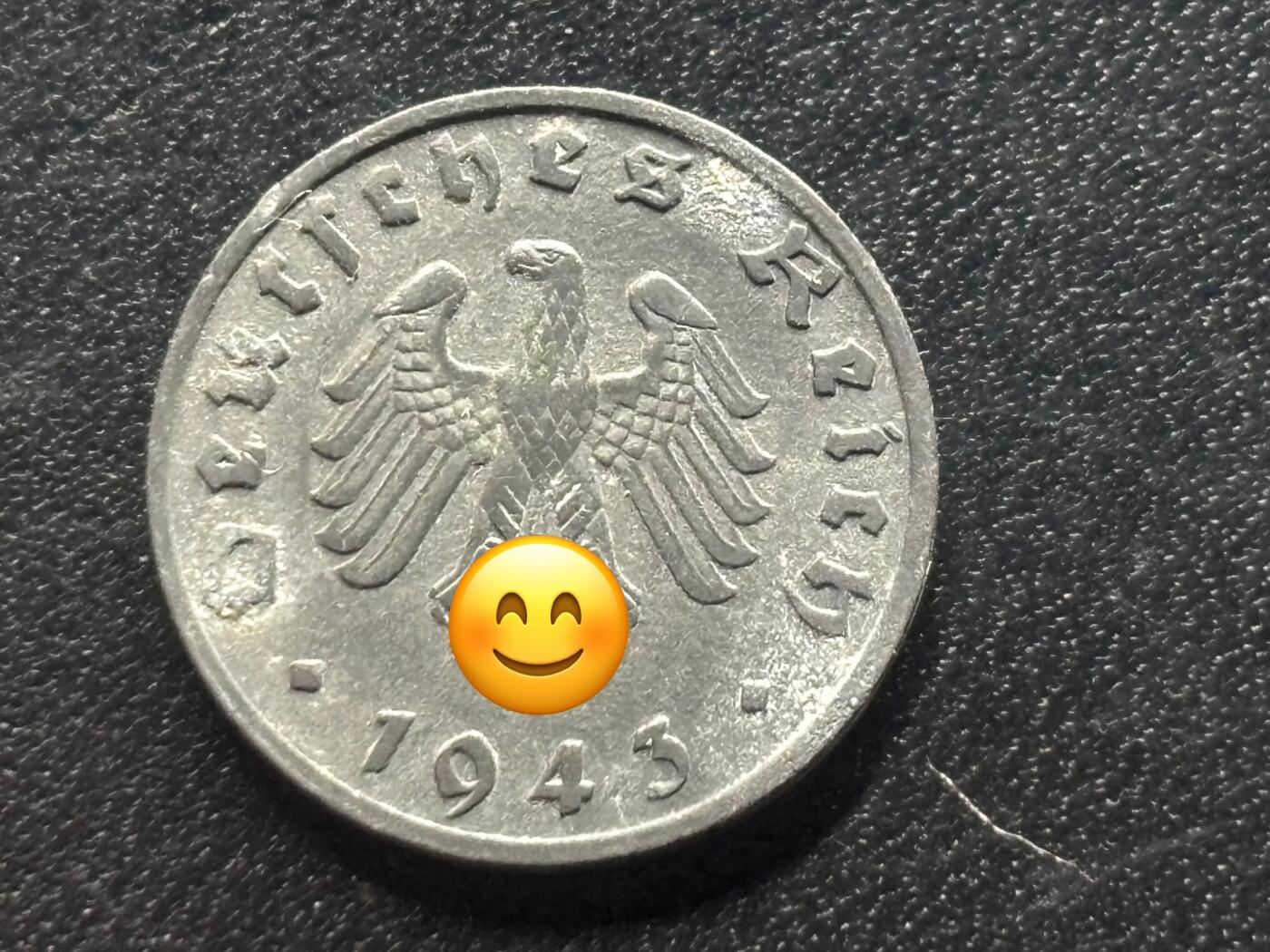 邮泉阁限时拍卖第三十五场补 德国硬币（第三帝国）专场（硬币在国外。请付邮费6元。） 德国第三帝国1943年1芬尼B版