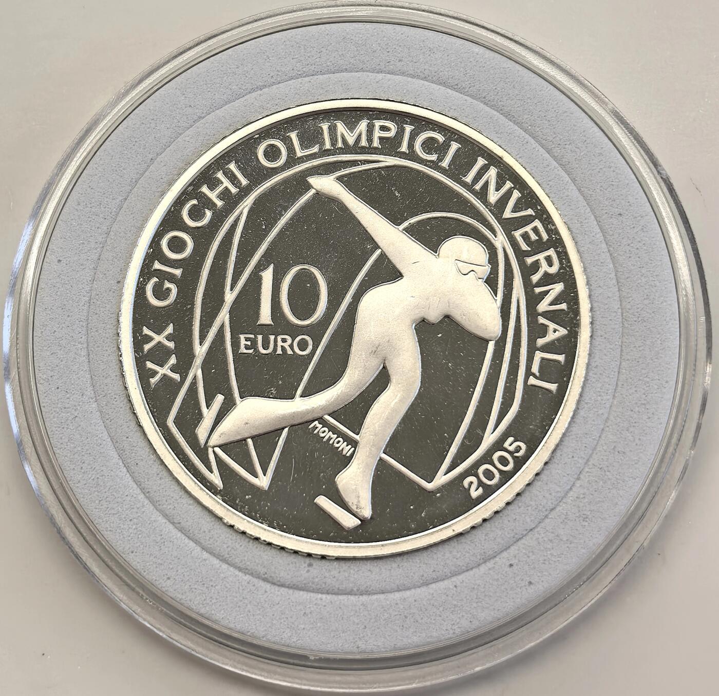 博洋堂世界钱币拍卖第146期（全场包邮） 2005年意大利10欧精制银币 都林冬奥会-速度滑冰 22克 925银