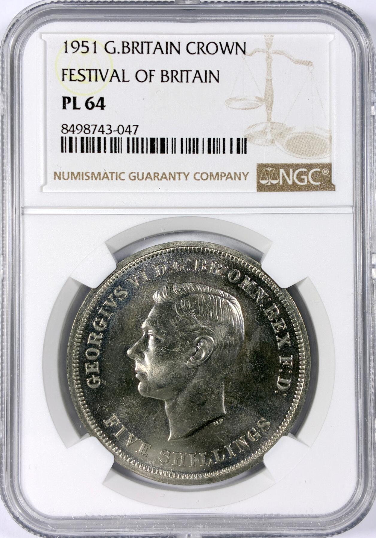 【雨安】【世界币章114期】2025-11-15 周六 19:30 保真 8秒倒数自动落锤 高效拍卖 [评级欧洲] Great Britain 英国 1克朗 1951年 乔治六世 NGC-PL64