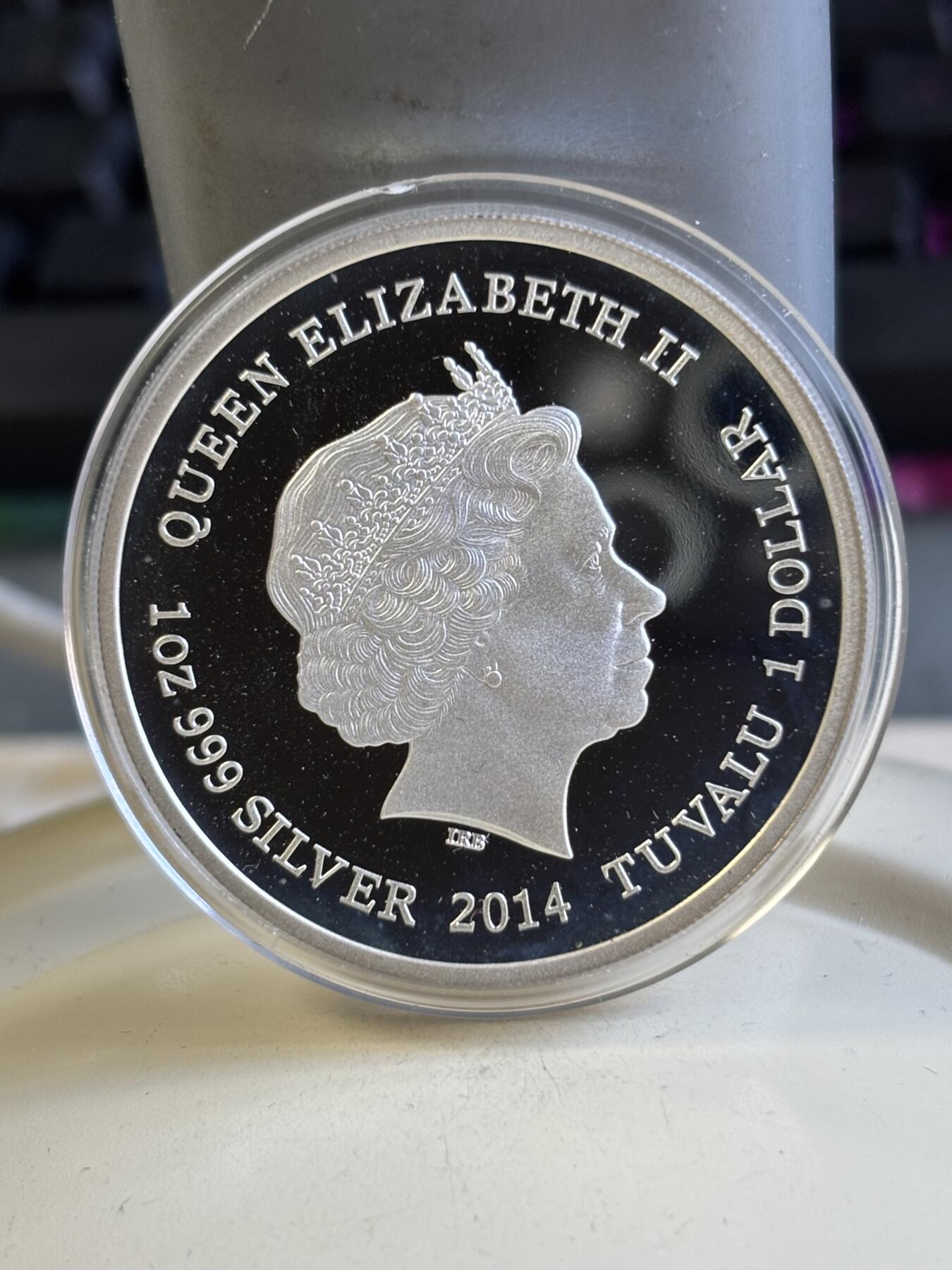 第181期拍卖 图瓦卢2014年危险动物系列棘手魔鬼蜥蜴彩色纪念银币，1盎司，999银，发行量5000枚