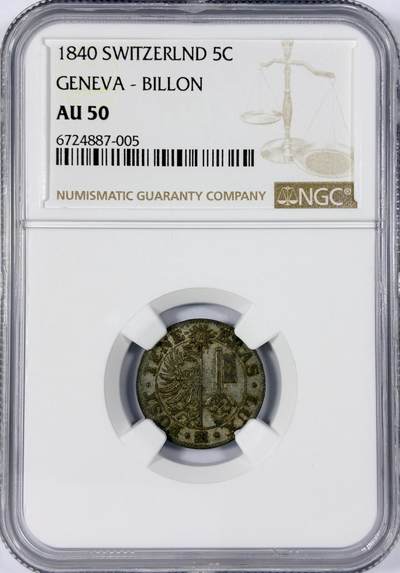 【雨安】【世界币章114期】2025-11-15 周六 19:30 保真 8秒倒数自动落锤 高效拍卖 - [评级欧洲] Switzerland 瑞士 日内瓦 5分 1840年 NGC-AU50