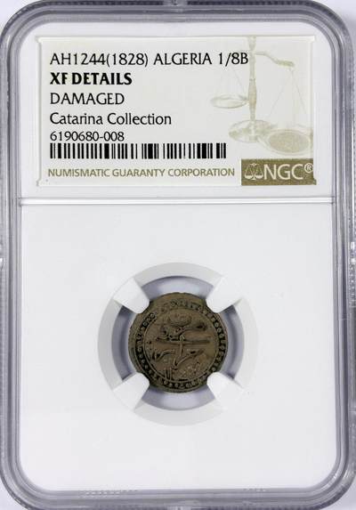 【雨安】【世界币章114期】2025-11-15 周六 19:30 保真 8秒倒数自动落锤 高效拍卖 - [评级非洲] Algeria 阿尔及利亚 1/8B 1828年 NGC-XF