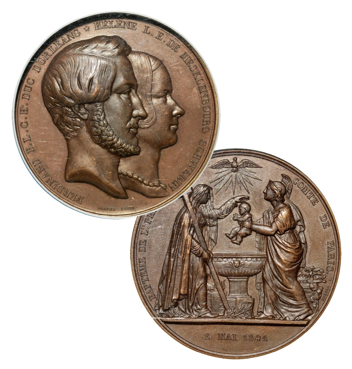 中新泰星2025年秋拍 钱币纪念章专场 1841年法国巴黎公爵宗教洗礼大铜章一枚