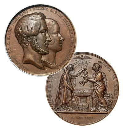 中新泰星2025年秋拍 钱币纪念章专场 - 1841年法国巴黎公爵宗教洗礼大铜章一枚