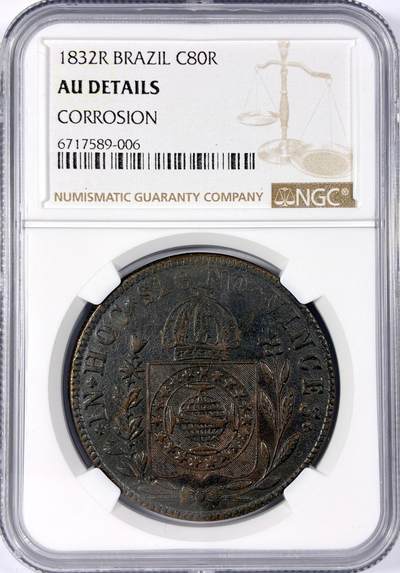 【雨安】【世界币章114期】2025-11-15 周六 19:30 保真 8秒倒数自动落锤 高效拍卖 - [评级美洲] Brazil 巴西 80瑞斯 1832年 NGC-AU