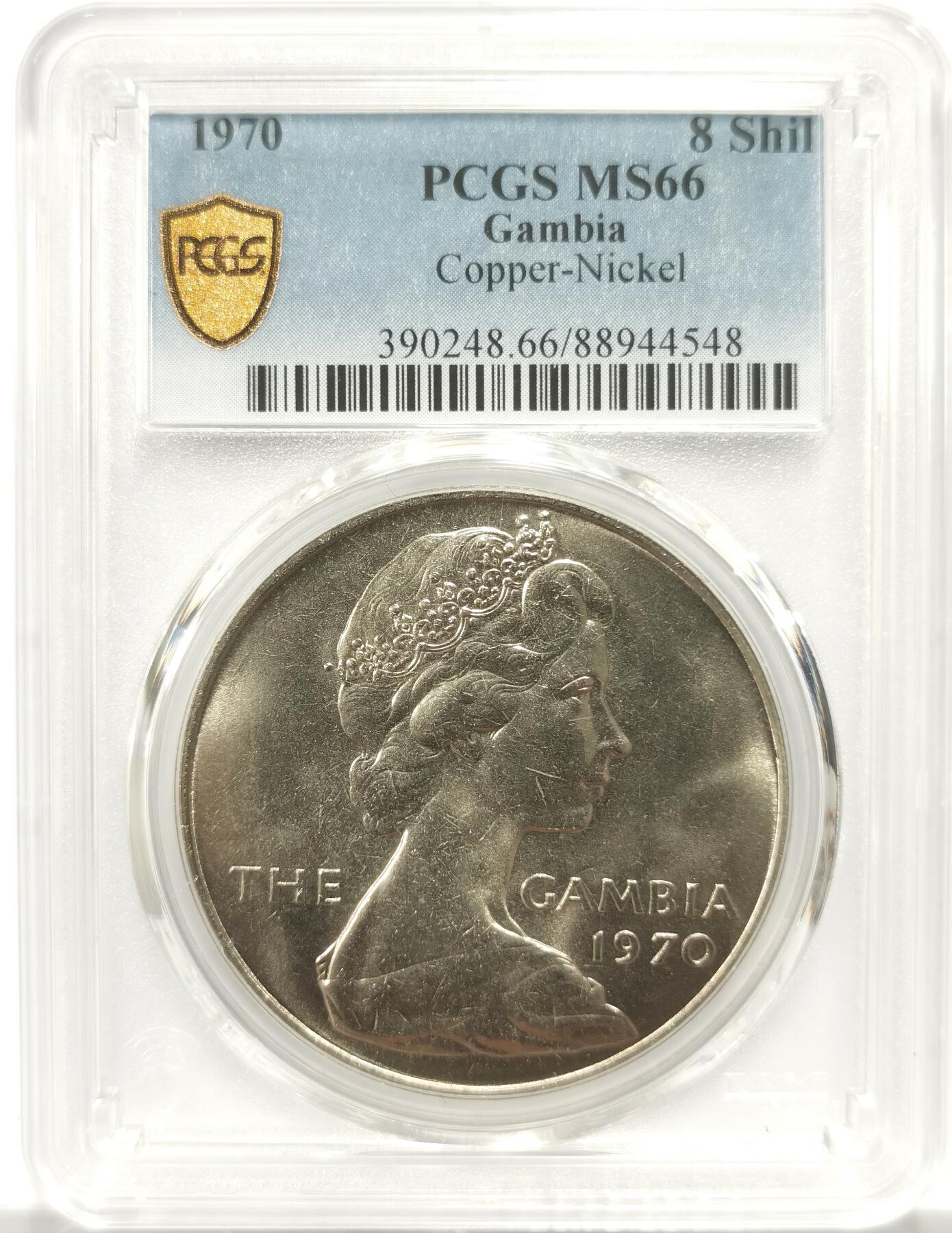 博洋堂世界钱币拍卖第146期（全场包邮） PCGS MS66 冈比亚1970年8先令大河马币，大镍币，热门品种，高分难得