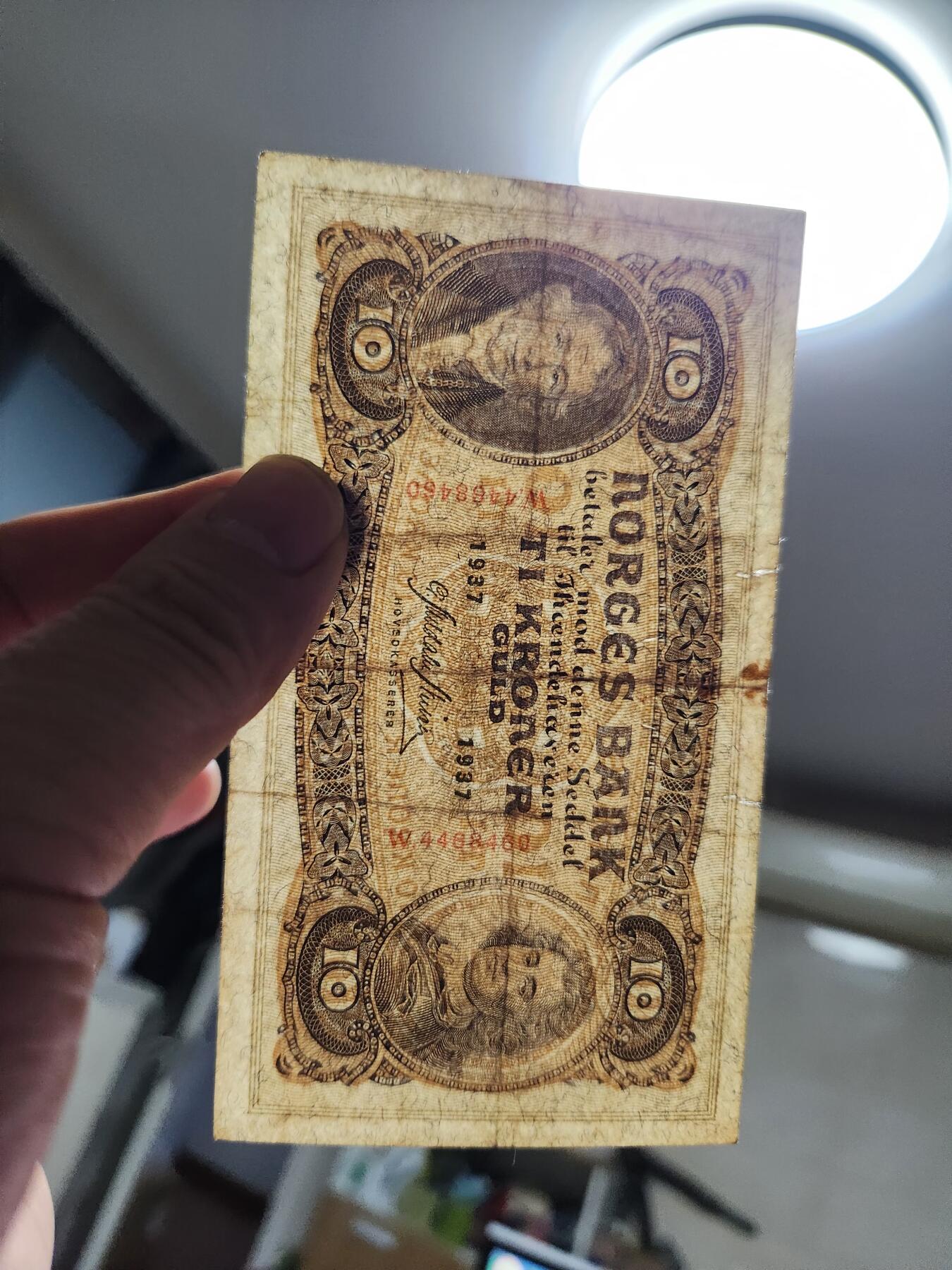 11月14号晚上8点 外国纸币自动截拍第56场 挪威1941年10克朗 老版 