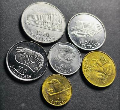 文馨钱币收藏第 281 场，【 长期接收代拍品】银元，银币，套币，纸币专场（本场截拍后休息三天，19 号发货） - 全新莫桑比克 5 梅蒂卡尔——1000 梅蒂卡尔 6 枚套币，均为独年份